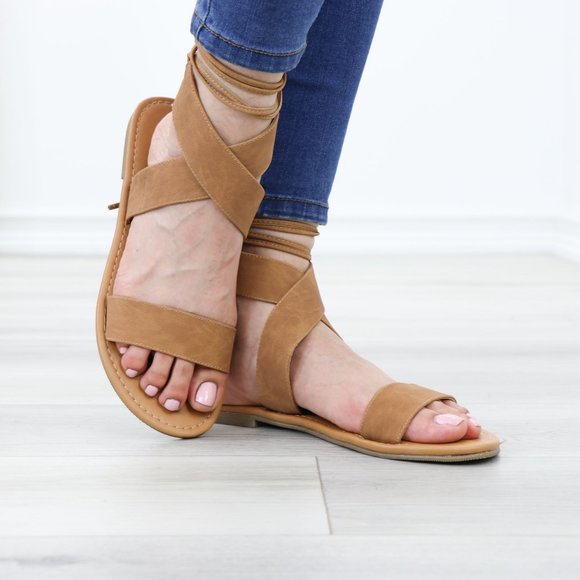 Shoes - Gray Gladiator Laced-Up Bootie Style Flat Sandals